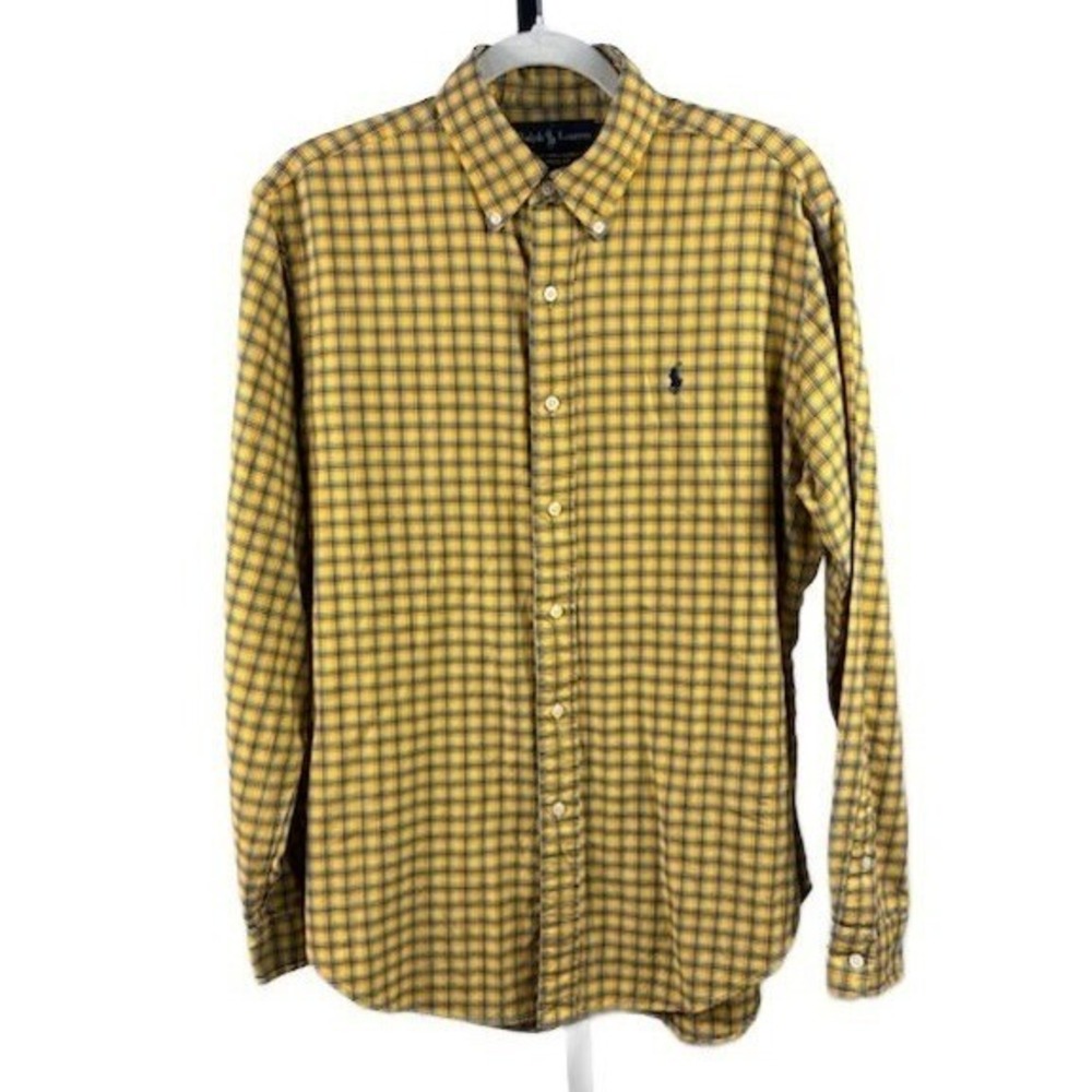 Ralph Lauren Shirt Men's Size Medium Yellow Flannel Classic Fit Button Down